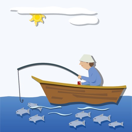A man sitting in his boat, fishingのイラスト素材