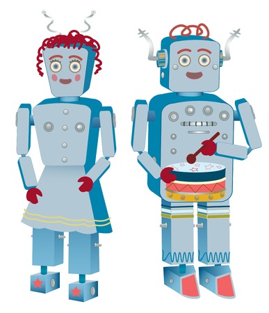 Two robots, a male and a female, ready for workのイラスト素材