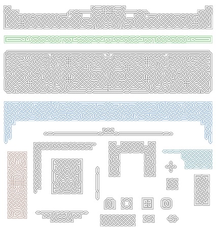 Celtic knot patterns in varied shapes and colorsのイラスト素材