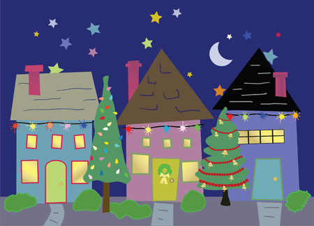 Neighborhood homes decorated for Christmasのイラスト素材