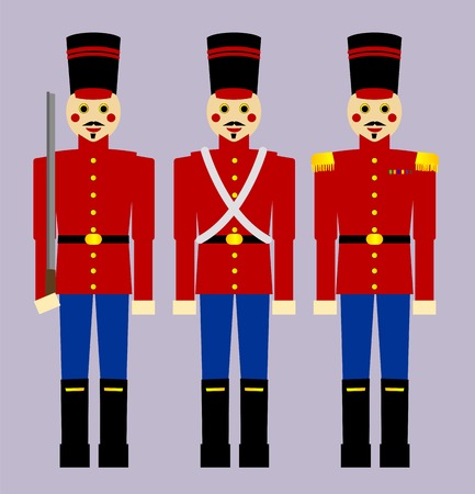 Three old fashioned style wooden soldiers, each one slightly different.のイラスト素材
