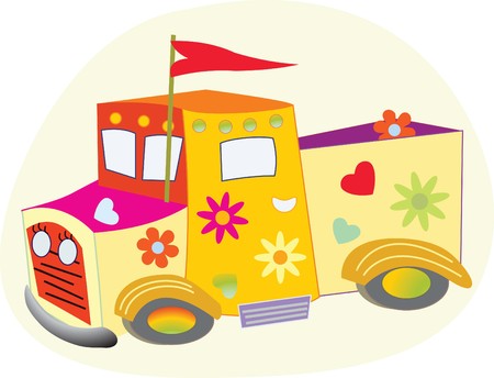 Playful, colorful truck with hearts, flowersのイラスト素材