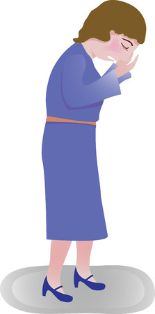 A woman in a blue dress cryingのイラスト素材