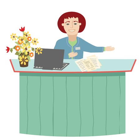 Woman Working at the Reception Deskの写真素材