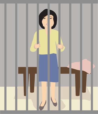 A woman stands in prison, holding the barsのイラスト素材