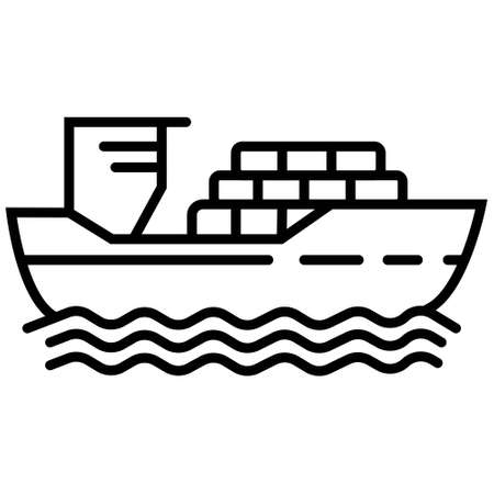 thin line cargo ship with shadow. concept of seaport emblem, voyage, shipbuilding, trip, anchor. flat outline style trend modern logotype template design art vector illustration on white background
のイラスト素材
