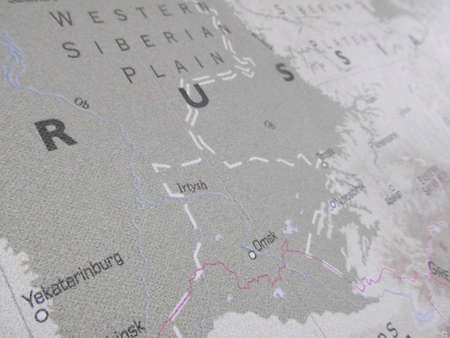 Russia on a map in white and black conceptの写真素材