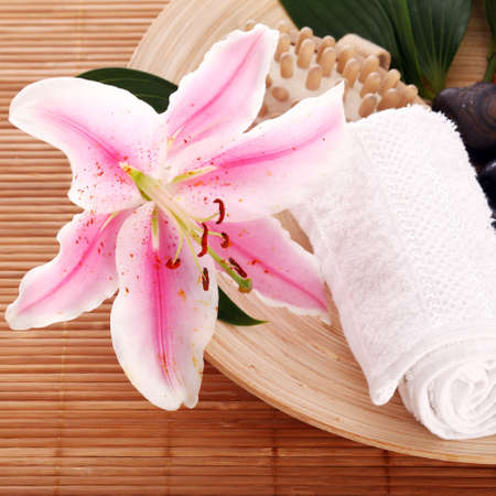 Plate with some inventory for massageの写真素材