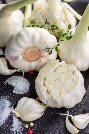 Overhead view of garlic cloves