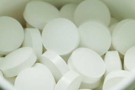 Random small white pills collectionの写真素材
