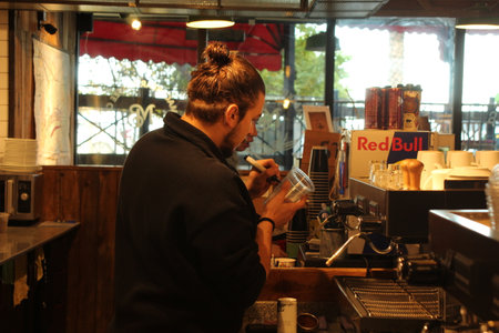 Samsun,Turkey - November 27, 2022 Warm environment of a coffee shop. High quality photoのeditorial素材