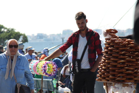 Samsun,Turkey - March 26, 2023 Some random street sellers around peopleのeditorial素材