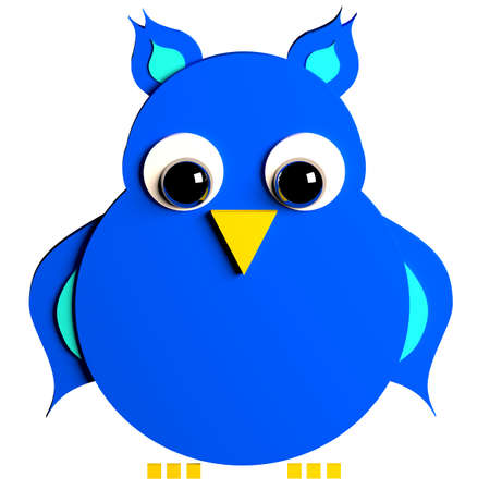 3D illustration, a stylized blue owl composed of geometric shapes, isolated on white backgroundの写真素材