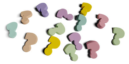 3D rendering of question marks on white backgroundの写真素材