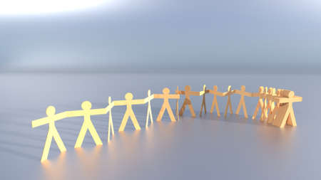 3D illustration, a line people cut out of paperの写真素材