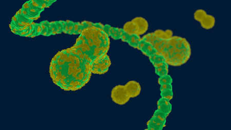 3D illustration, artistic representation of corona virus infected cellsの写真素材