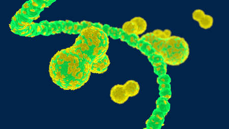 3D illustration, artistic representation of corona virus infected cellsの写真素材