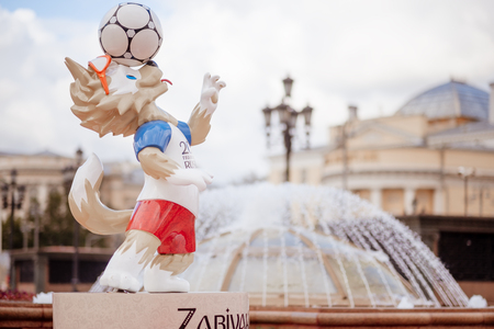 MOSCOW, RUSSIA - 31.05.2018 The official mascot of the 2018 FIFA World Cup and the FIFA Confederations Cup 2017 wolf Zabivaka at the Manege Square in Moscow.のeditorial素材