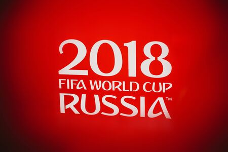 Welcome to Russia greeting background design with Footballのeditorial素材