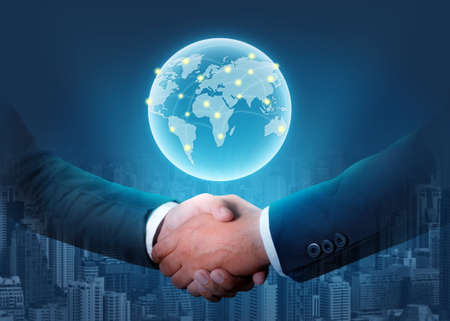Businessmen concept with metro city and world network connectionの写真素材