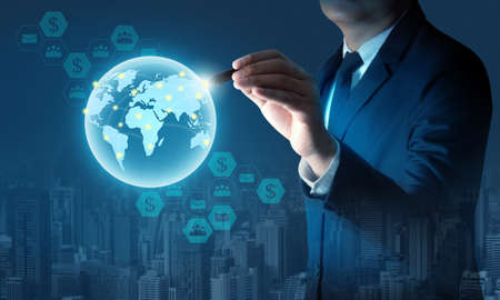 Businessmen concept with metro city and world network connectionの写真素材