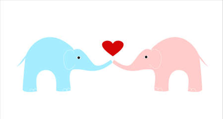 pink and blue elephants on white background, love elephantsのイラスト素材