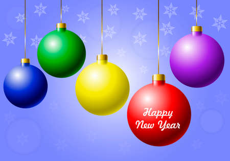 Christmas card with snowflakes and Christmas balls, illustration with snowflakes and Christmas balls on a blue backgroundのイラスト素材