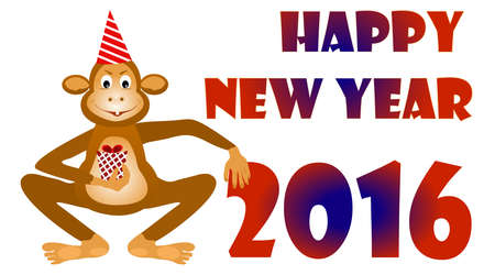 Monkey on white background, Christmas cardのイラスト素材