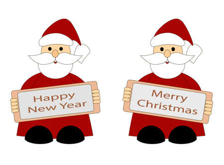 Santa Claus, greeting card happy new year and merry Christmas, vector illustration with Santa Claus on white backgroundのイラスト素材