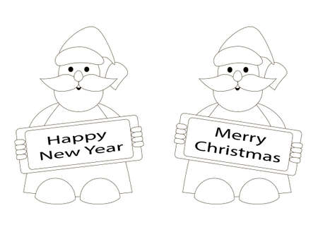 silhouette of Santa Claus, contour drawing Santa Claus vector illustration with Santa Claus on white backgroundのイラスト素材
