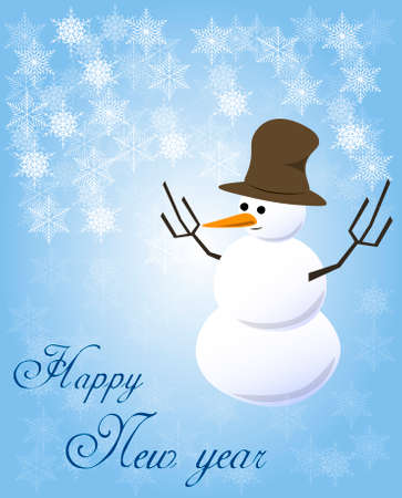 Greeting card with snowman, vector illustration with snowman, happy new yearのイラスト素材