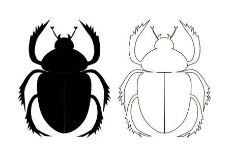 silhouette of the scarab beetle, a contour figure of the scarab beetle, vector illustration with a beetle-scarabのイラスト素材