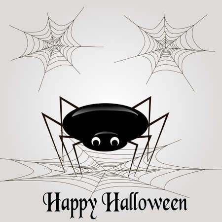 Spider with web on a light gray background, vector illustration with spider and web, black and white illustrationのイラスト素材