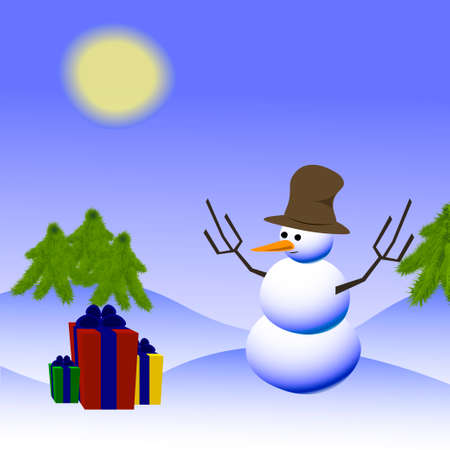 Christmas illustration with snowman and gifts, illustration with snowmanのイラスト素材