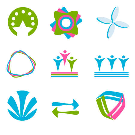 set of colored logos and icons, vector illustration with logos and iconsのイラスト素材
