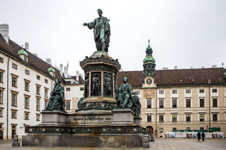 Vienna, Austria - November 13, 2021: Monument to Francis II, the last Holy Roman Emperor and the first Emperor of Austria (as Francis I), at the In der Burg square of Hofburg palace.のeditorial素材