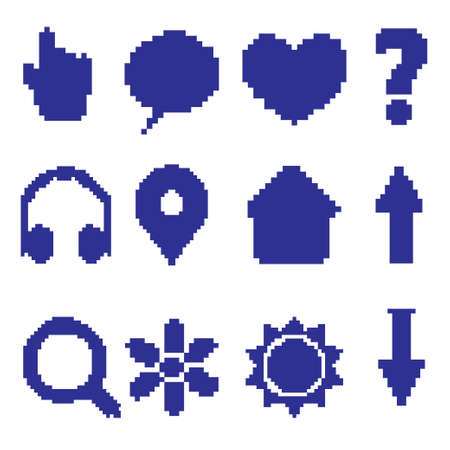 Set of simple icons in pixel styleのイラスト素材