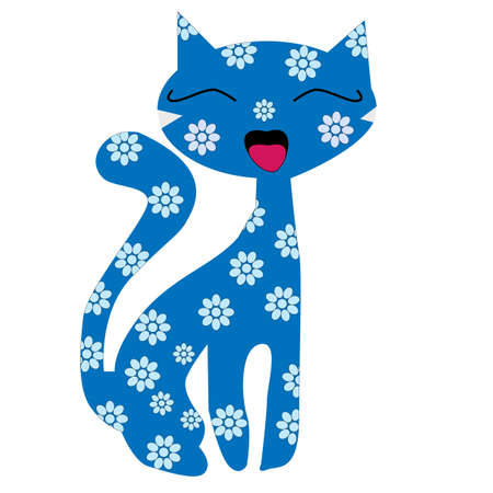 Cartoon cat in a flower on a white background.のイラスト素材