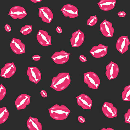 Seamless pattern with a vampire smile on black backgroumdのイラスト素材