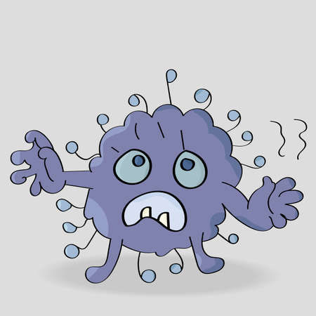 Scared Funny violet Monster on grey backgroundのイラスト素材