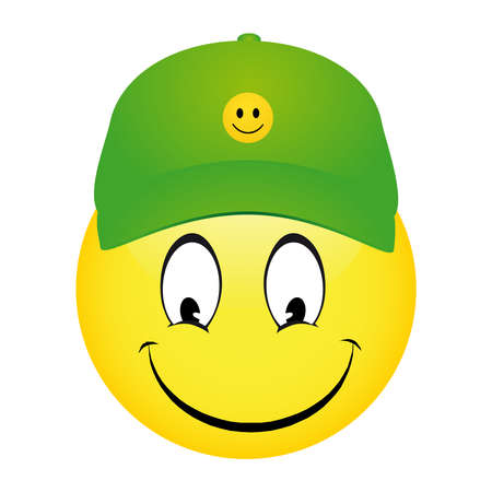 Vector illustration of Cartoon emoticon smiley wearing a cap and pointingのイラスト素材