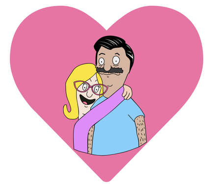 Funny caricature couple of lovers. Cartoon characters. Simple style, vector illustration eps 10.のイラスト素材