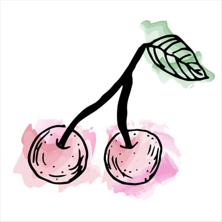 Imitation of watercolor paint. Bright and juicy illustration of sweet cherry, on a white background. eps10のイラスト素材