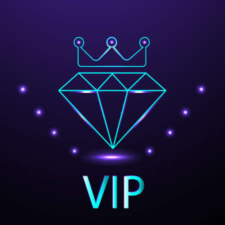 Luxurious turquoise and luminous crown  and inscription VIP with sparklesのイラスト素材