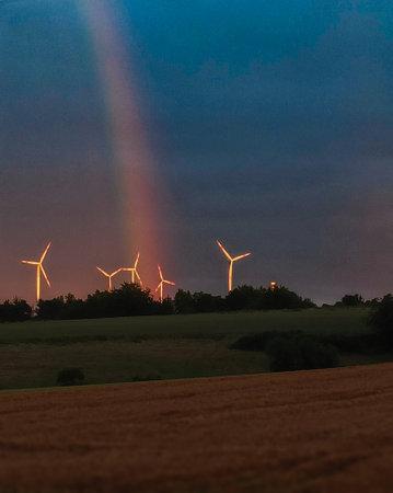 Wind turbines or wind energy converter. Close-upの写真素材