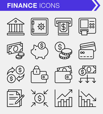 Set of pixel perfect finance and banking icons for mobile apps and web design.のイラスト素材