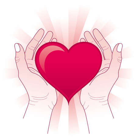 Hands protecting the heart. Heart in hands concept.のイラスト素材