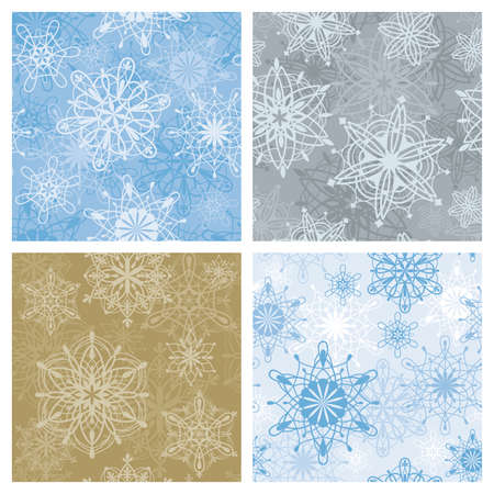 Four different seamless winter backgrounds with snowflakes design.のイラスト素材