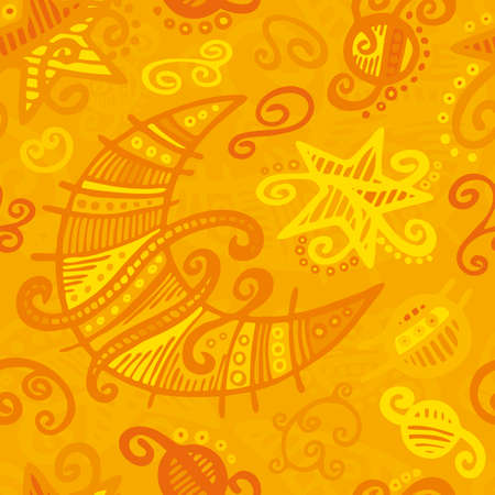 Night sky theme hand drawn doodle layout.のイラスト素材