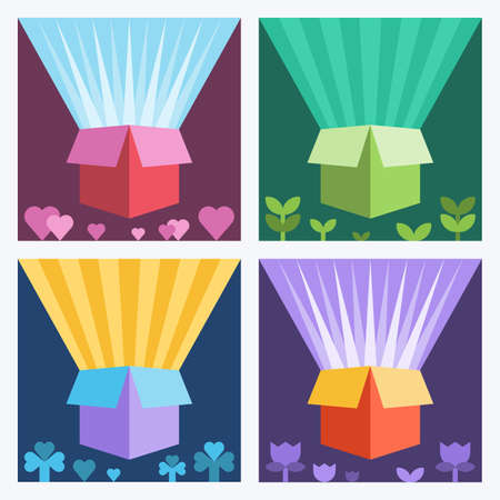 Set of flat style open gift boxes. Surprise inside concept.のイラスト素材